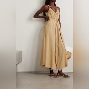 Doen Nevita Belted Organic Cotton Blend Tan Midi Dress, size XL